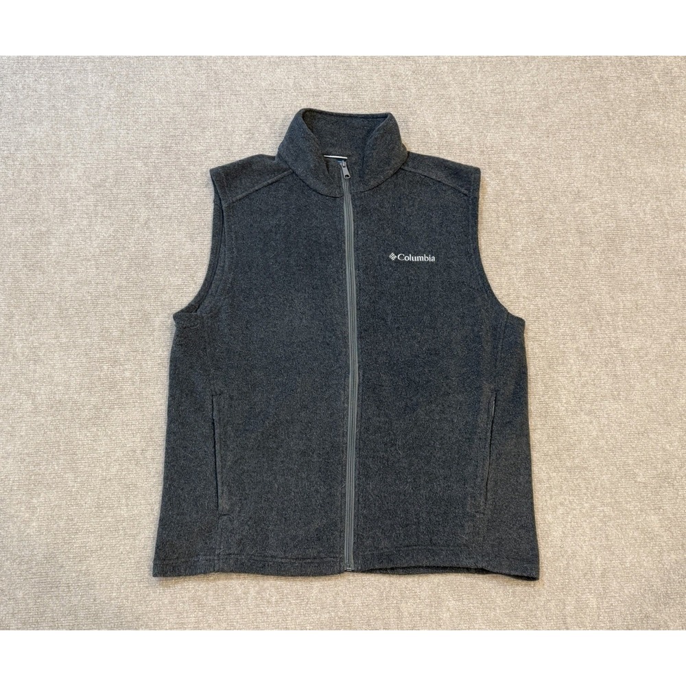 Columbia Men's Gray Fleece Vest Size Medium Full Zip Hiking Camping Travel